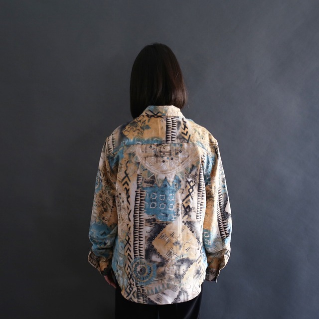 geometry art pattern l/s fake suede shirt jacket