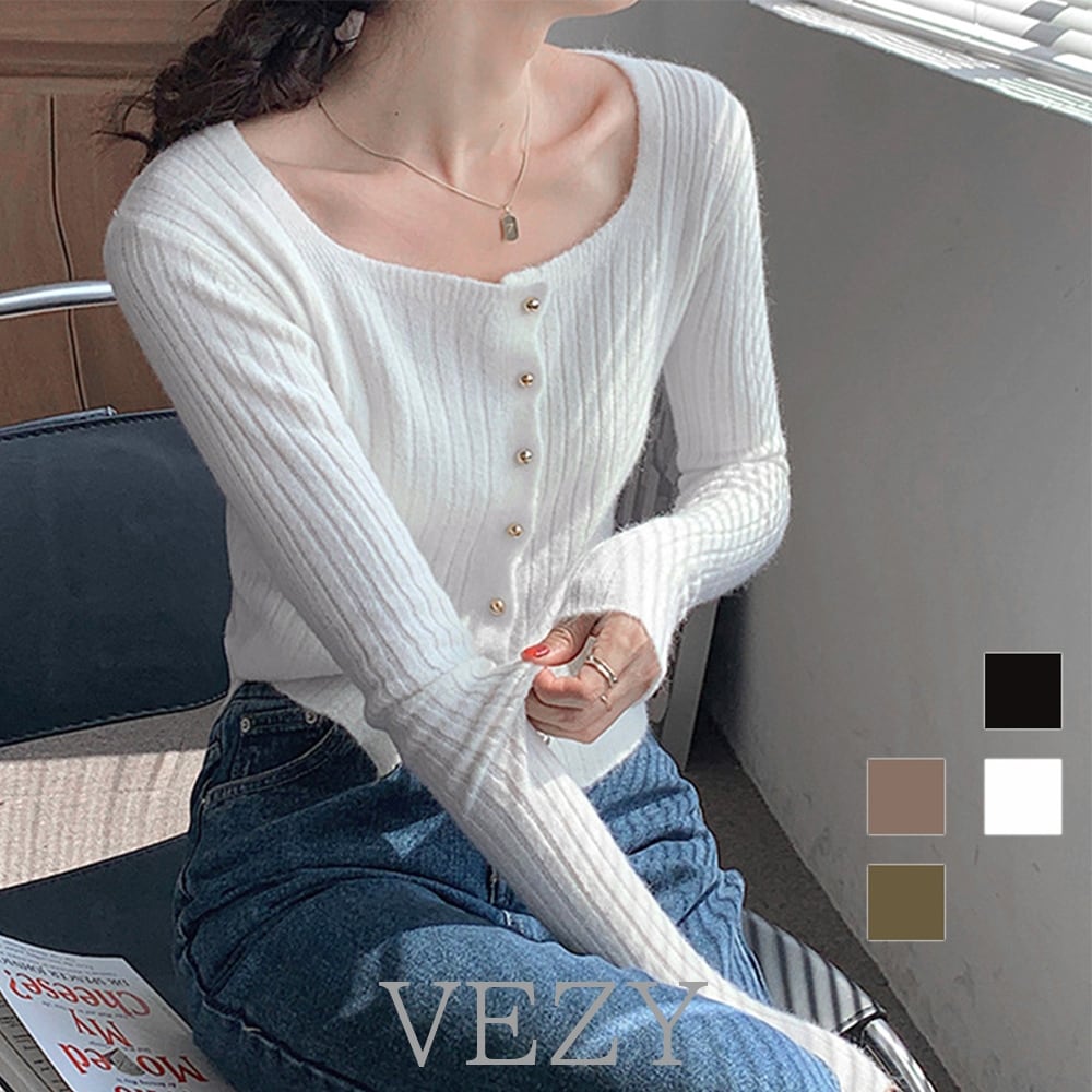 トップス SQUARE NECK RIB CARDIGAN VIAVANDA（ヴィアヴァンダ）の「SQUARE NECK RIB CARDIGAN（その他