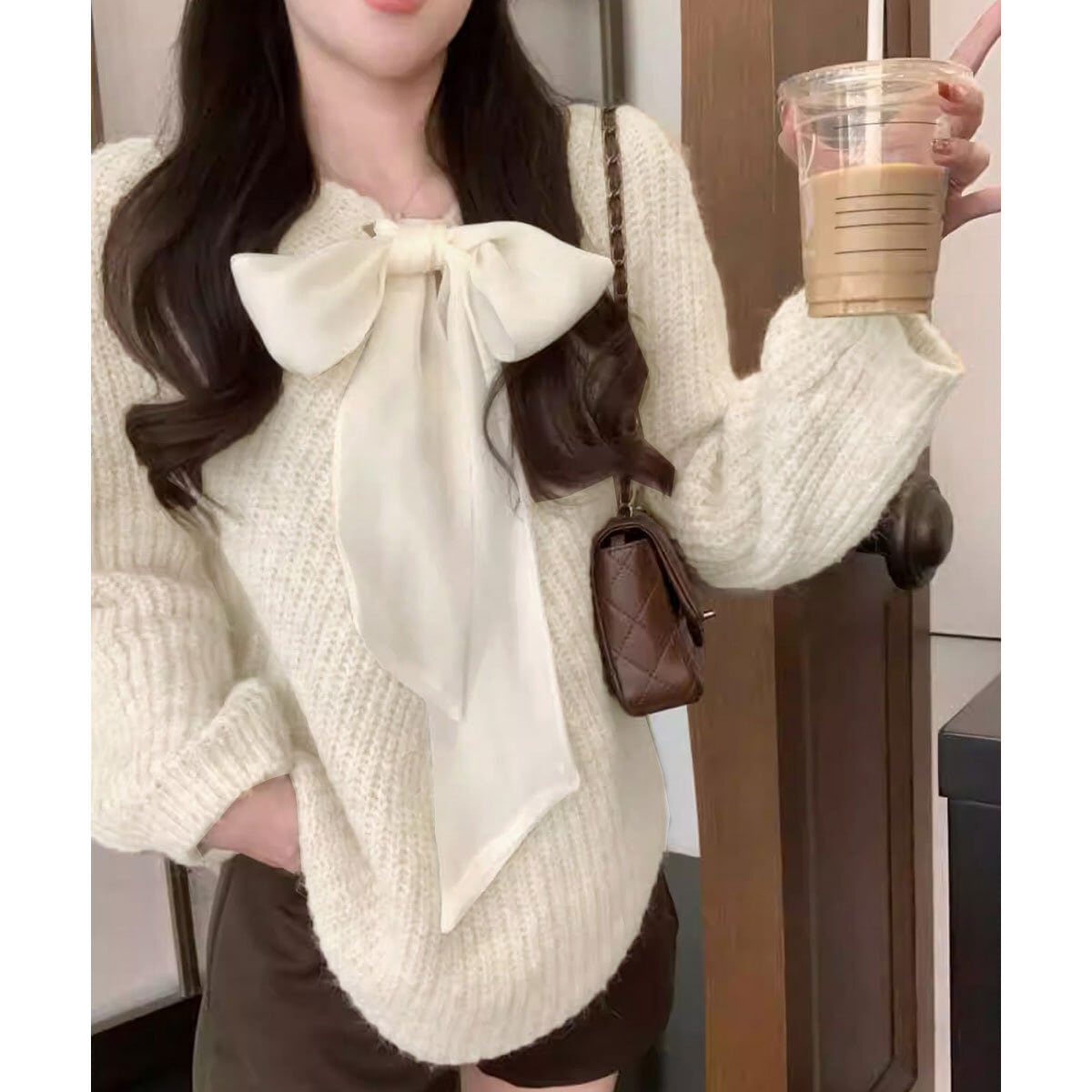 ビッグリボン ニット 長袖 トップス レディース 春秋冬 韓国 前後2way きれいめ 大人 かわいい おしゃれ フェミニン カジュアル ゆったり ローケージニット セーター 体型カバー 大人可愛い 大人女子