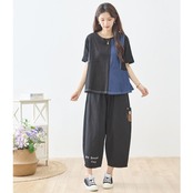 TRUBE キャットアップリケクロップドコットンパンツ【M~L】ブラック