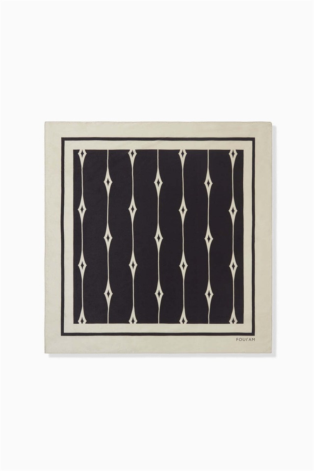 SILK PRINT SCARF - Print Scarf ：Black｜オリジナル柄／90cm角／シルク100  ￼