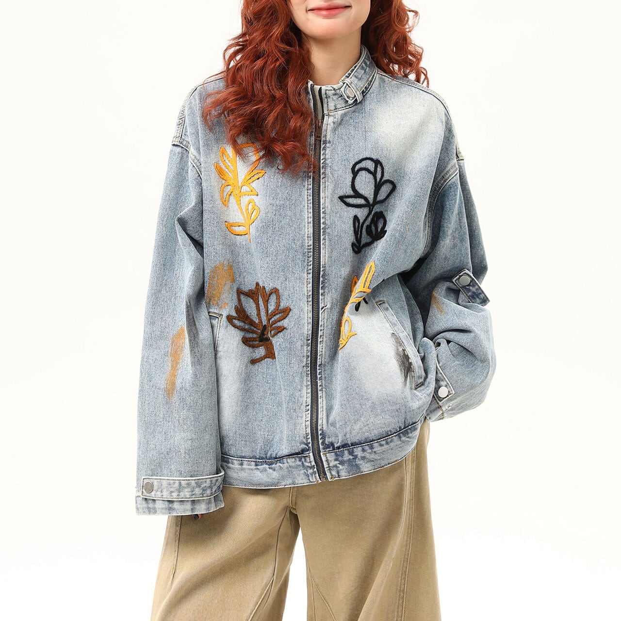 フラワーモチーフエンブロイダリーデニムジャケット R00938