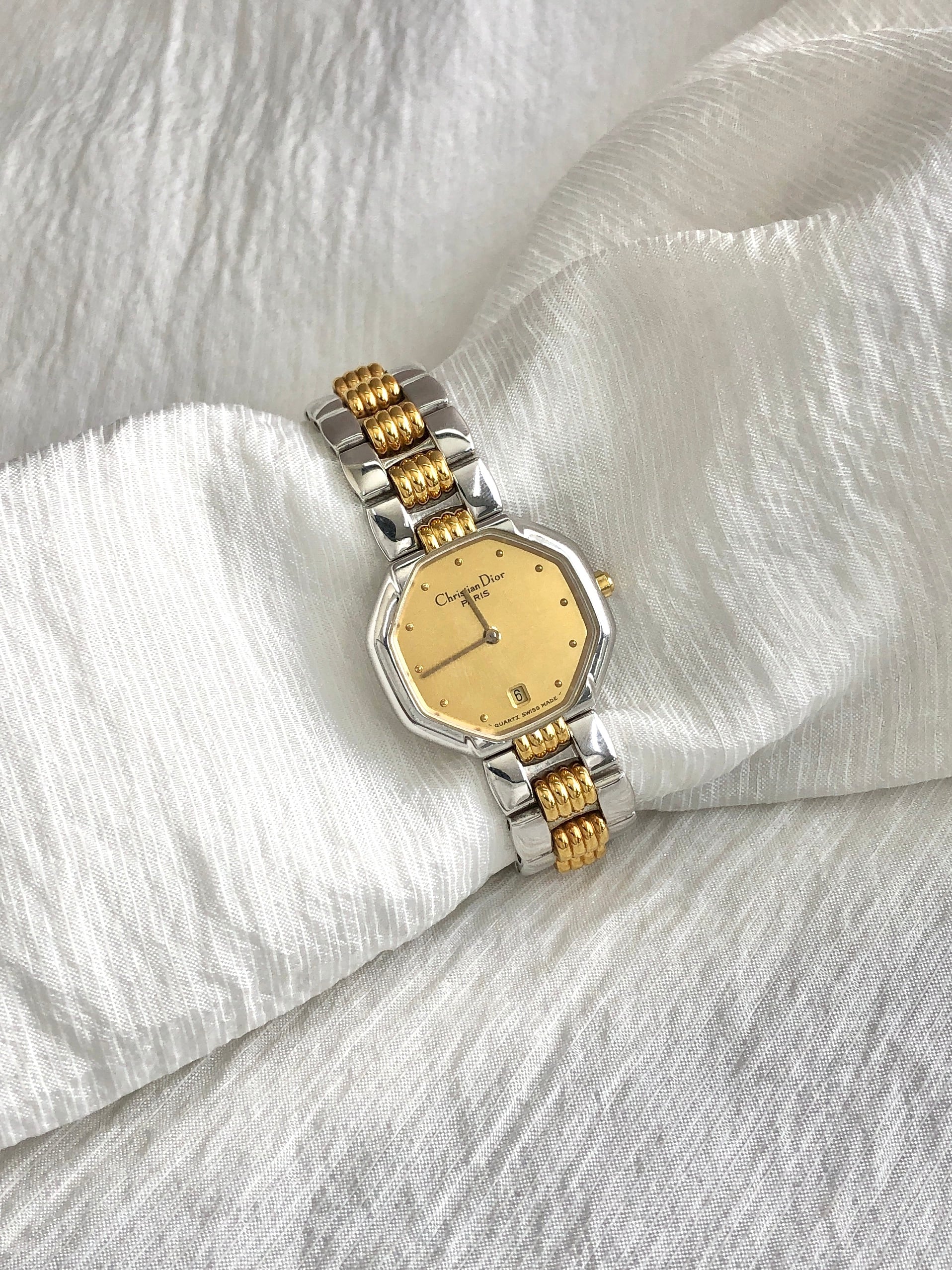 Christian Dior クリスチャン ディオール 腕時計 シルバー ゴールド オクタゴン SLV/48 206 クォーツ vintage ヴィンテージ オールド 87e3vc