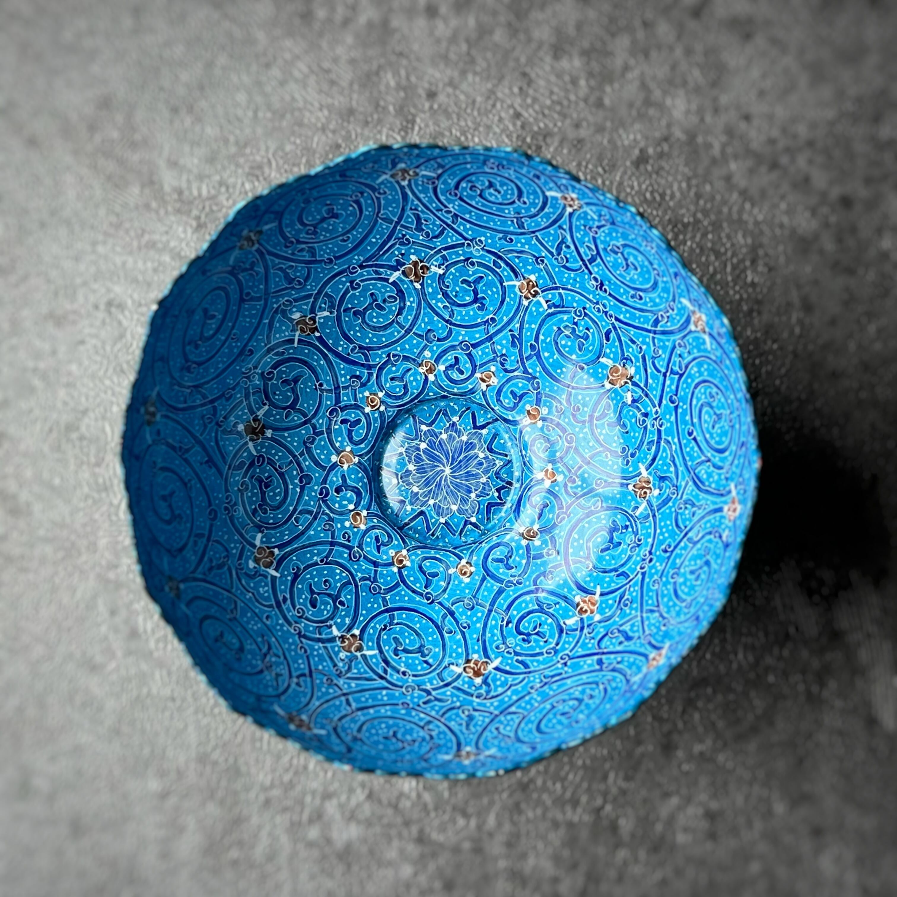 ペルシャの飾り皿（ミーナーカーリー）脚付き器 ターコイズ L