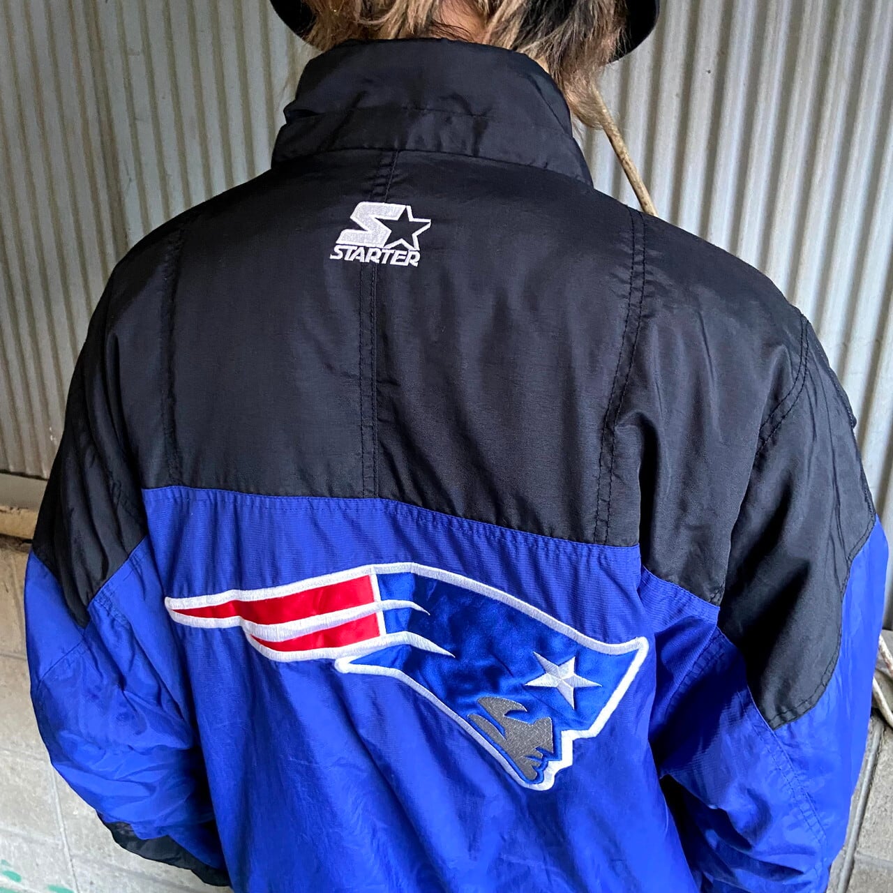 90s NFL ペイトリオッツ 中綿入り ナイロンジャケット パーカー XL 青