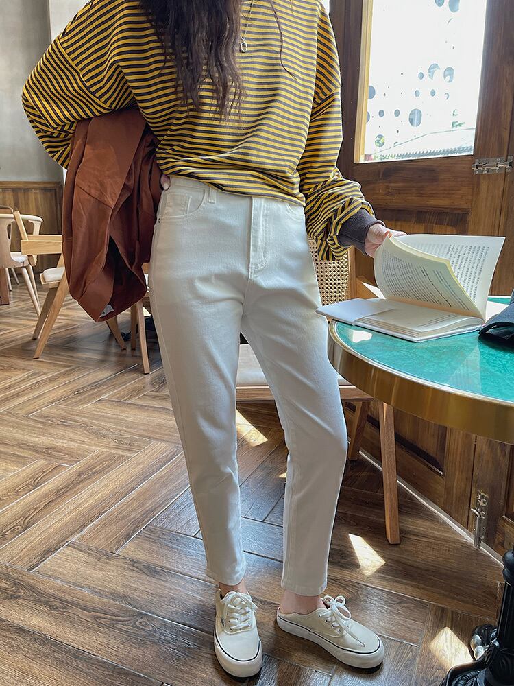 パンツ スプリングオータムウェストスリム薄手 レッド 春物 秋物 ビッグFスモールZ韓国48313405778