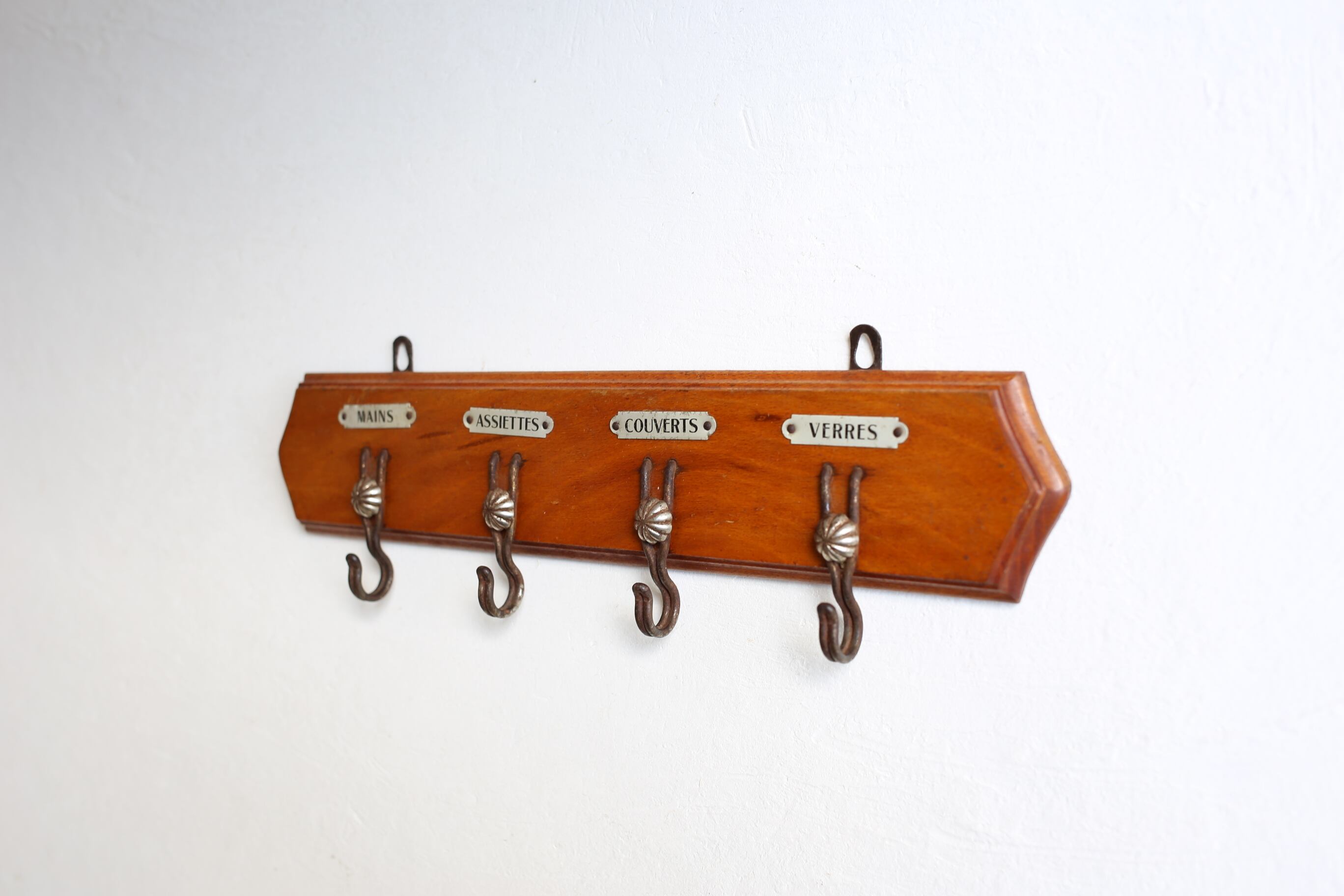 フランス アンティーク ヴィンテージ 木製トーションフック 4連 N