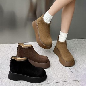 スエードタッチ ショートブーツ 裏起毛 レディース 秋冬 防寒 保温 通勤 通学 大人 きれいめ おしゃれ 暖かい 厚底 ラウンドトゥ 大人可愛い 大人女子