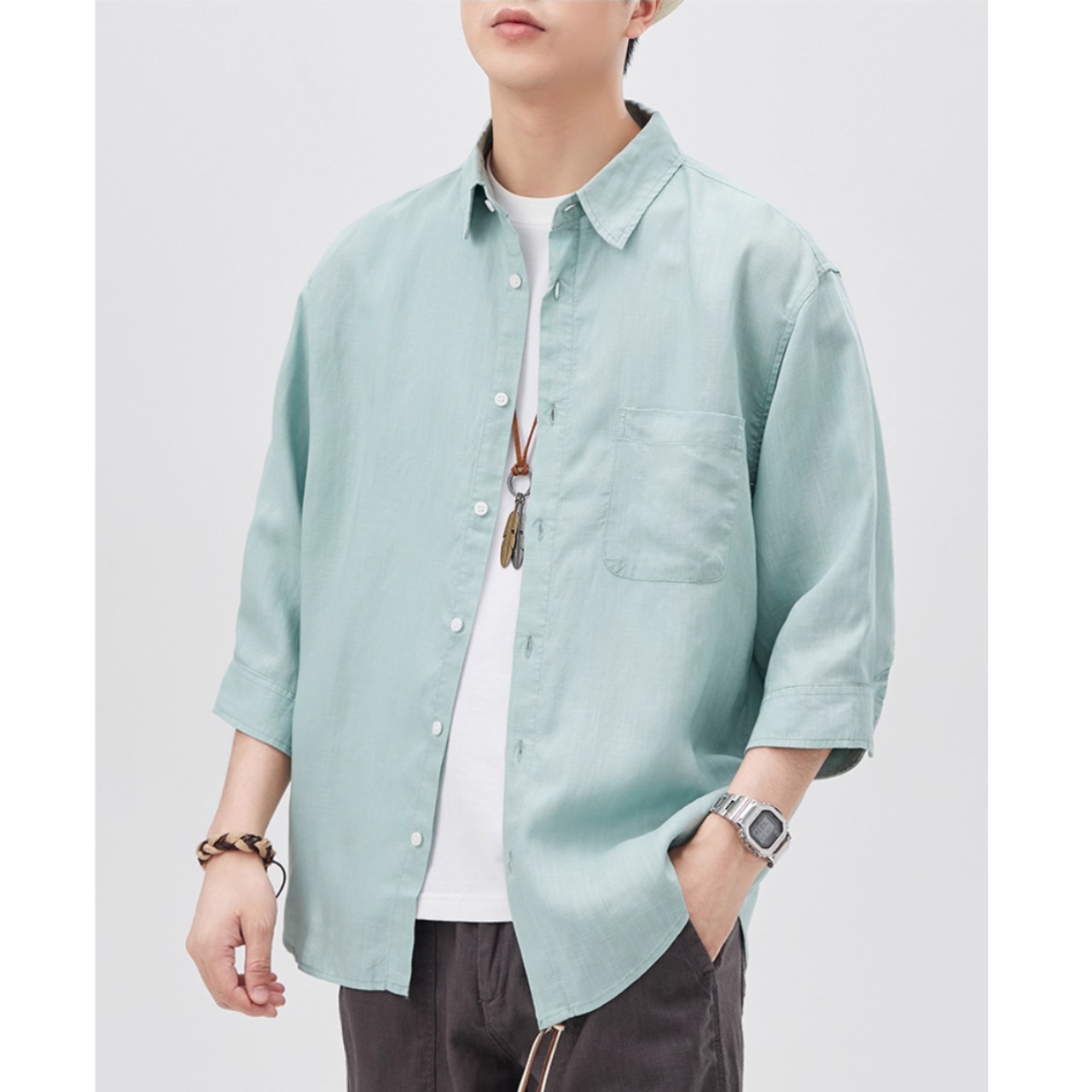 ボタンダウン 七分袖シャツ af0319