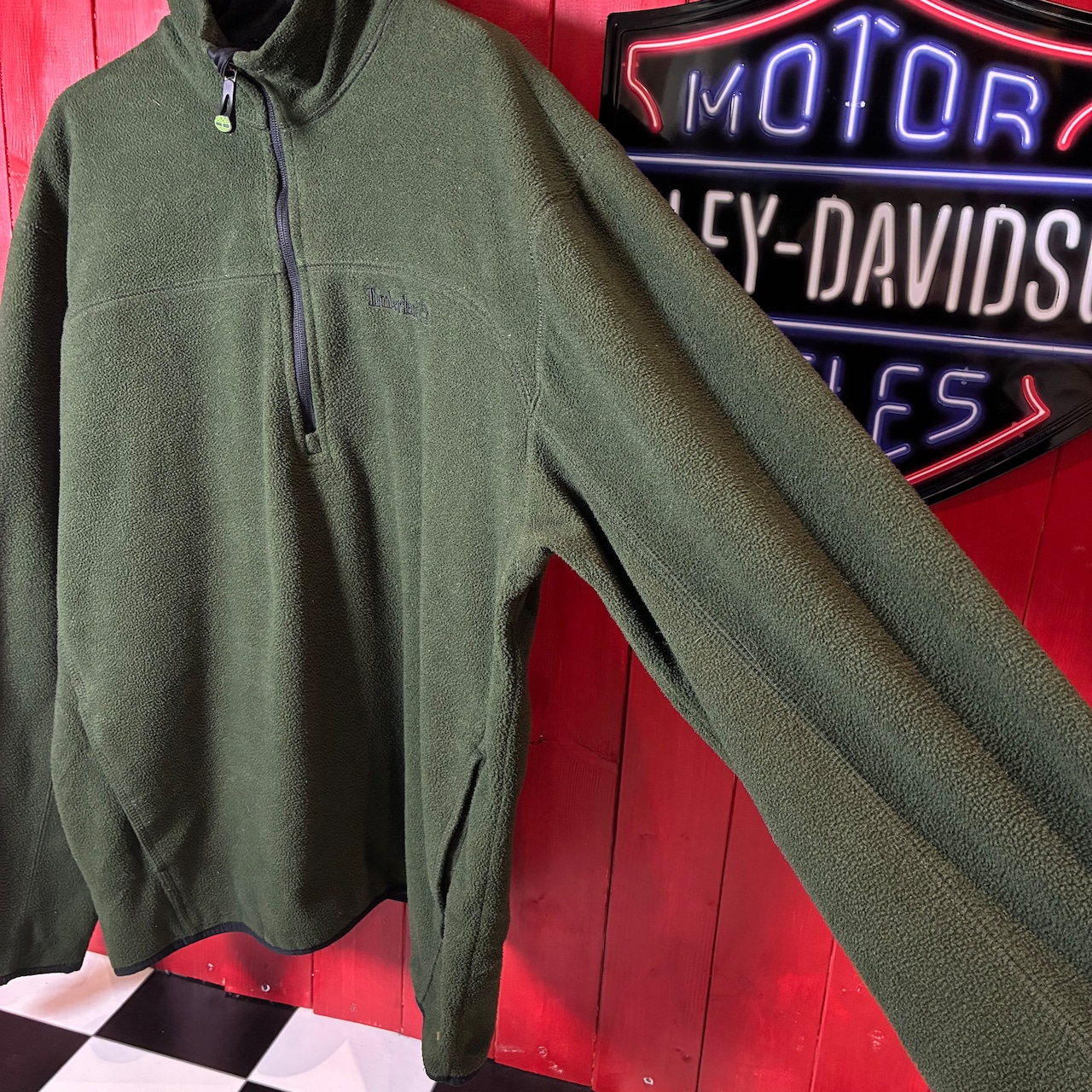 Timberland/ハーフジップフリース/ダークグリーン/刺繍ロゴ/アウトドア