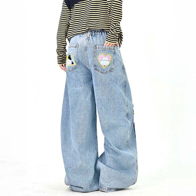キャットアートエンブロイダリーデニムパンツ
1col R01651