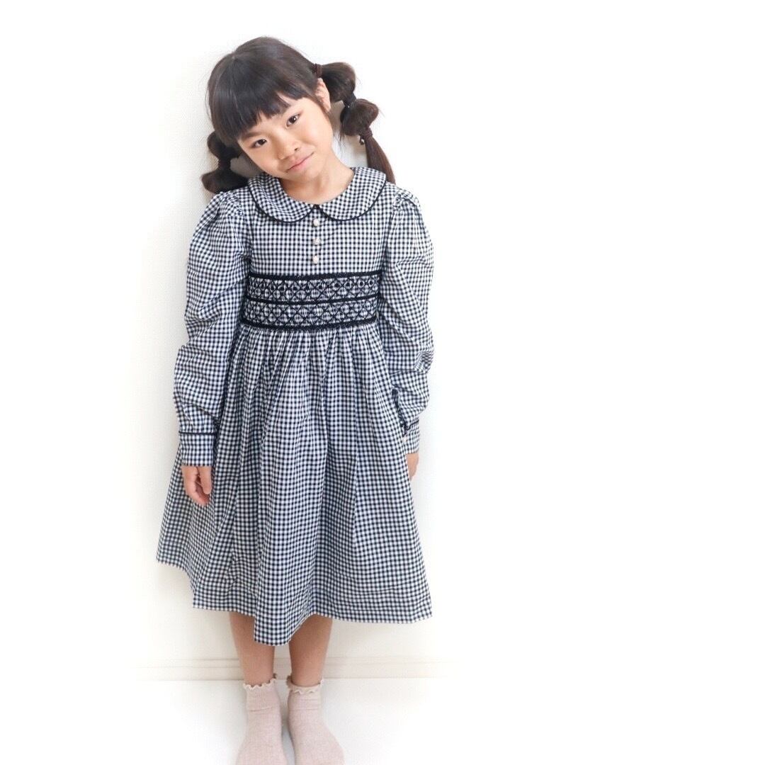 ディープネイビーギンガムチェック スモッキングワンピース | Heart