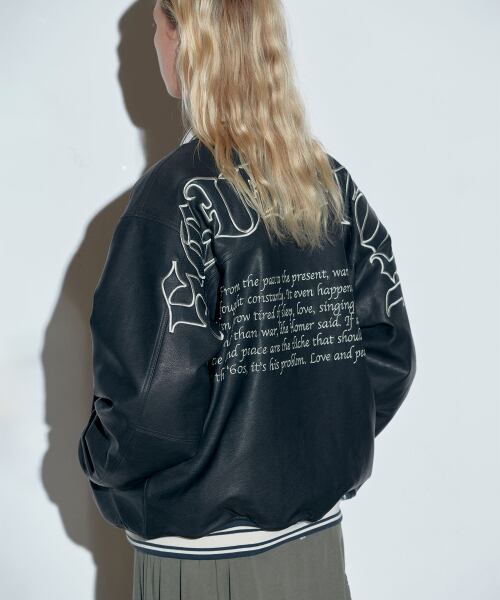 ☆AESPA ニンニン 着用！！【SCULPTOR】Vegan Leather Stadium Jacket