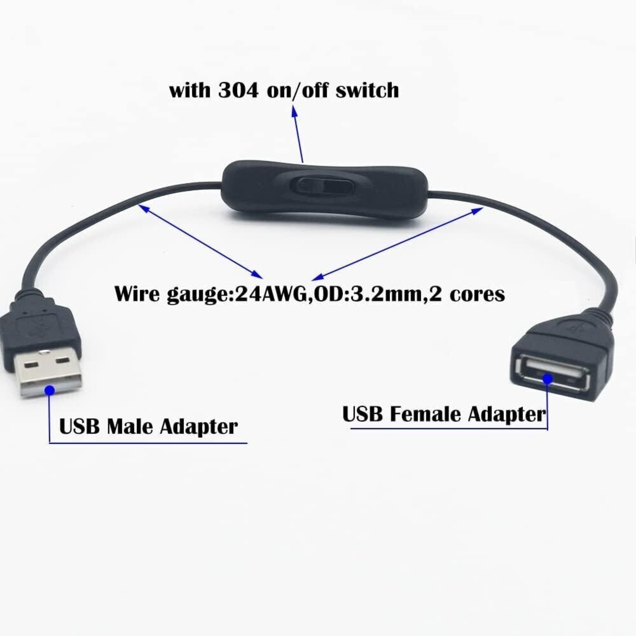 USB スイッチ 4個セット 30cm USB 延長ケーブル オン/オフ スイッチ デスクランプ ベッドサイドランプ ファン LEDライト