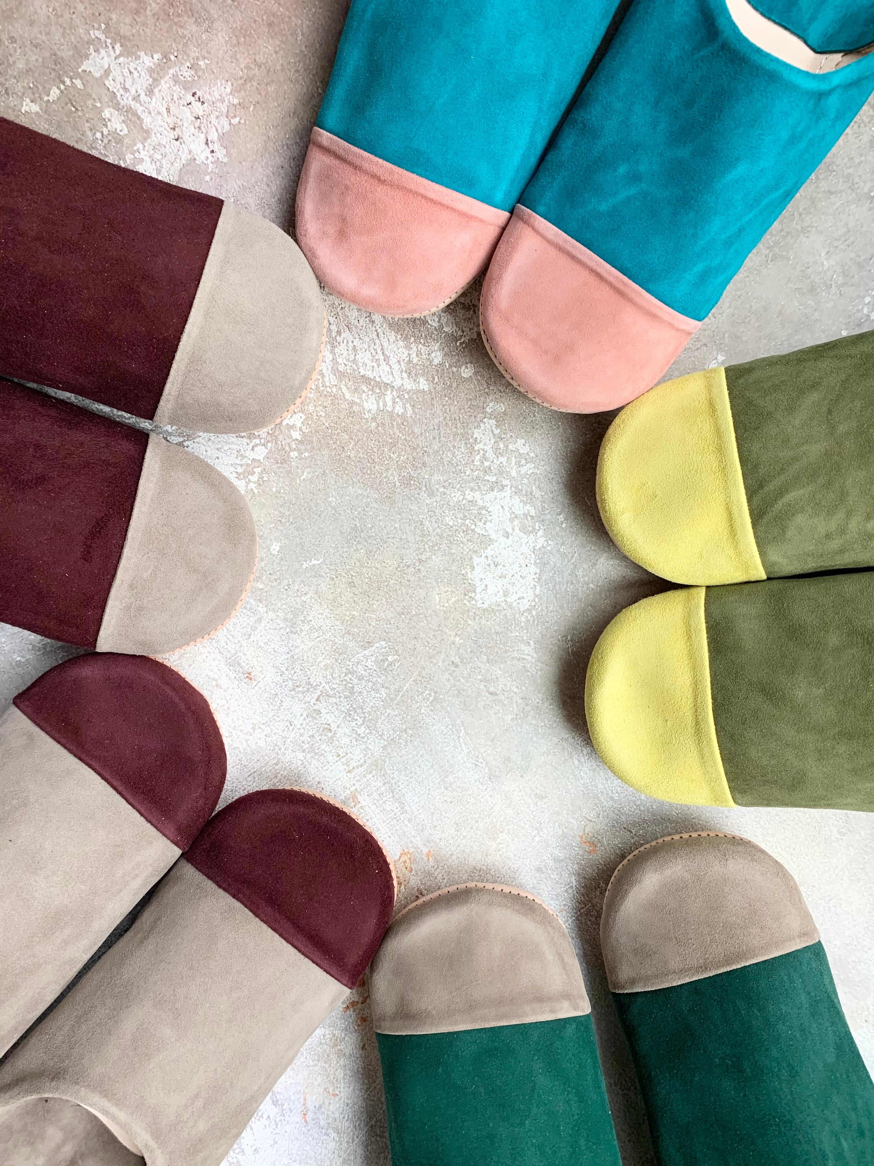 モロッコスエードバイカラーバブーシュ(エンジ)