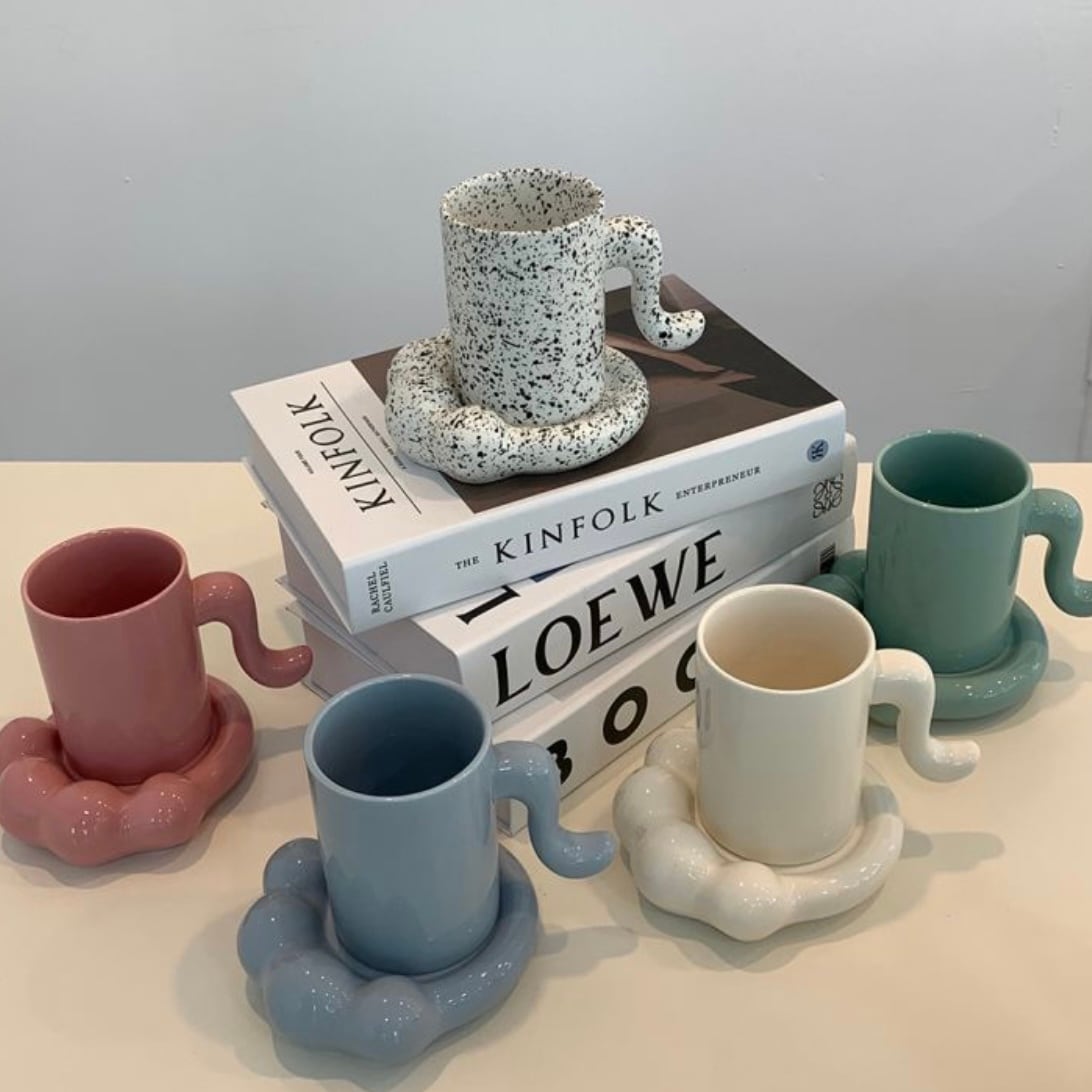 cat mug & plate set 5colors / キャット マグカップ プレート セット コップ ソーサー トレー 猫 韓国 雑貨