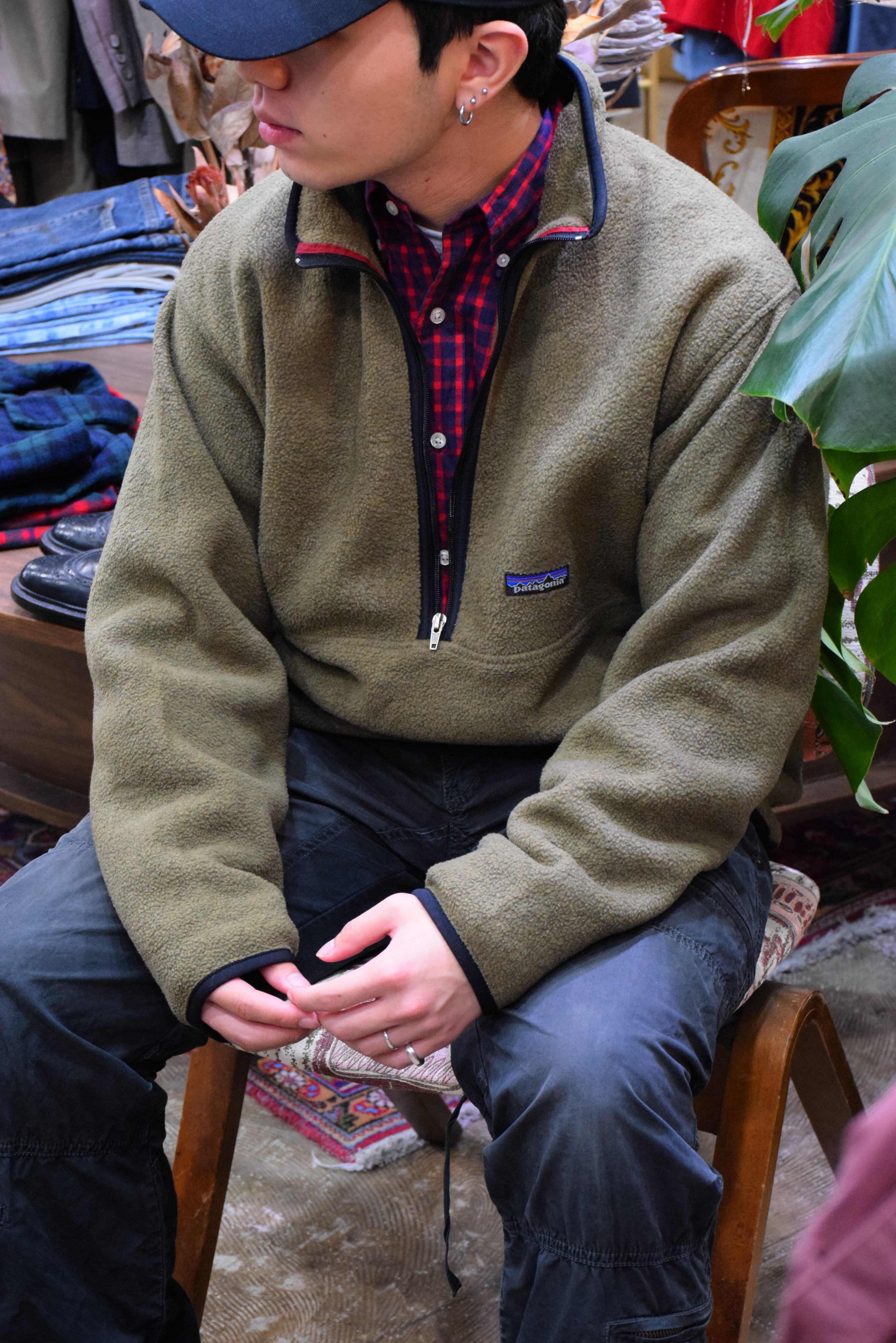 98 Patagonia シンチラフリースハーフジップ メンズL オリーブグリーン