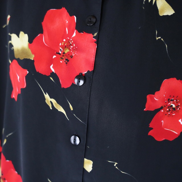 "花柄" black base red flower mode h/s shirt