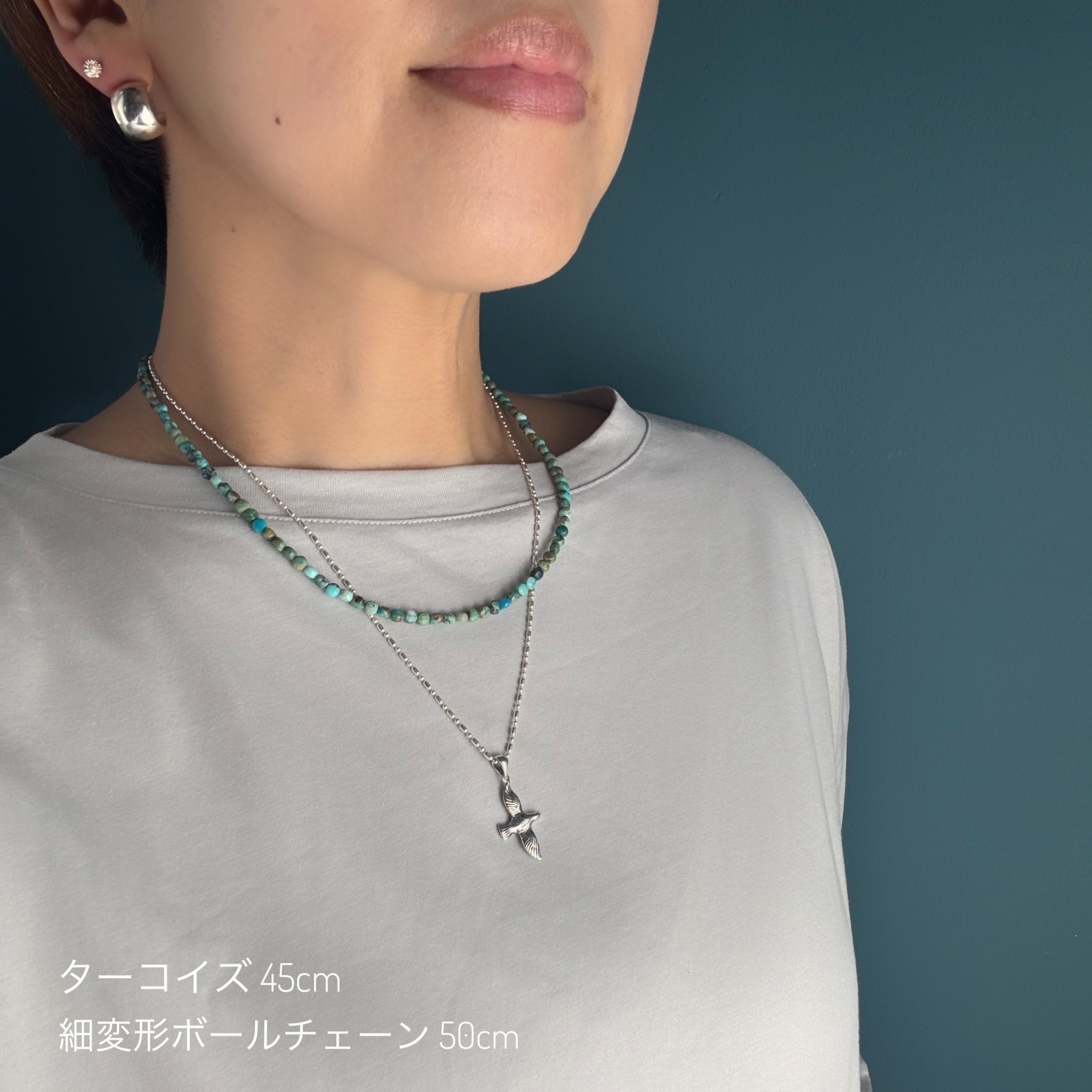 Lagoon Original グリーン ターコイズ 4mm コインカット ネックレス