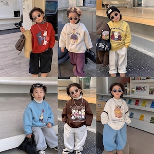 【冬作】カラフルカートゥーンボアプルオーバー