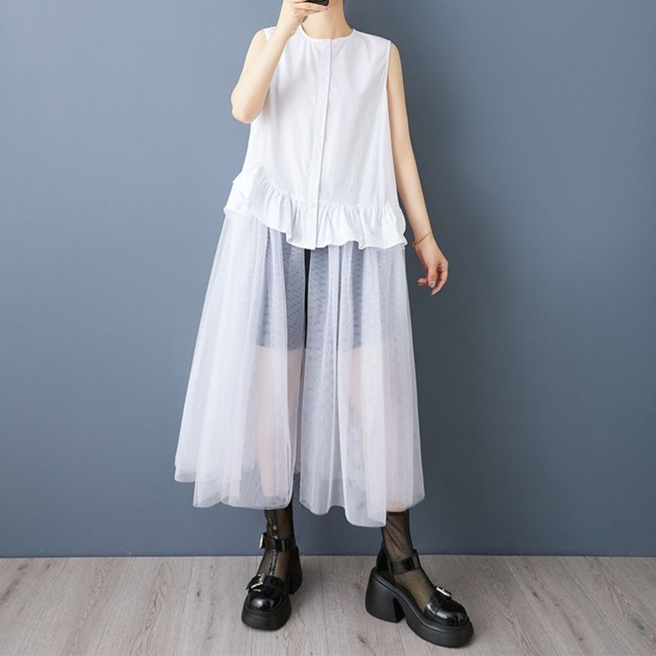 チュールスカート風 ロングシャツ  30194