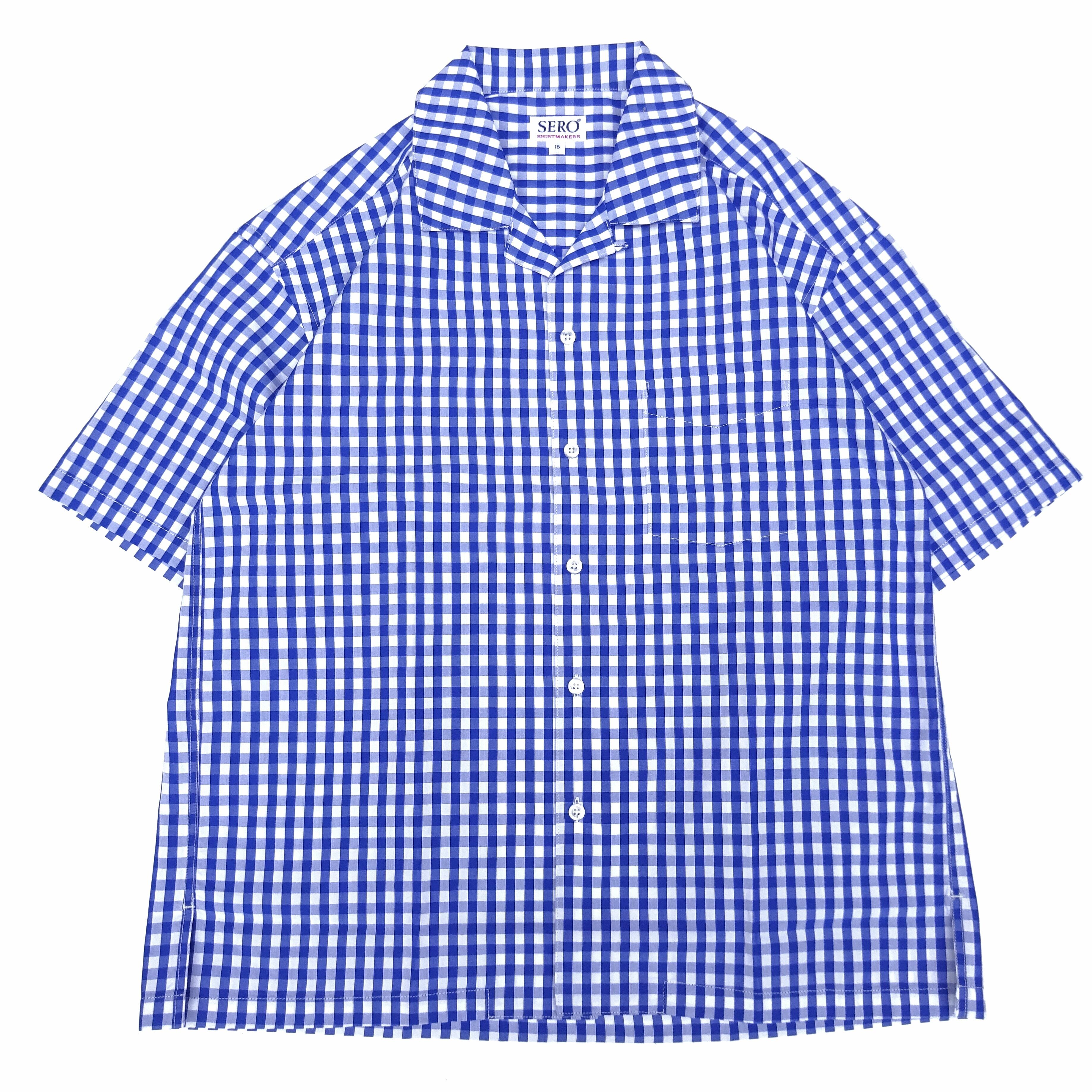 SERO (セロ) SHORT SLEEVE OPEN COLLAR GINGHAM ブルー×ホワイト