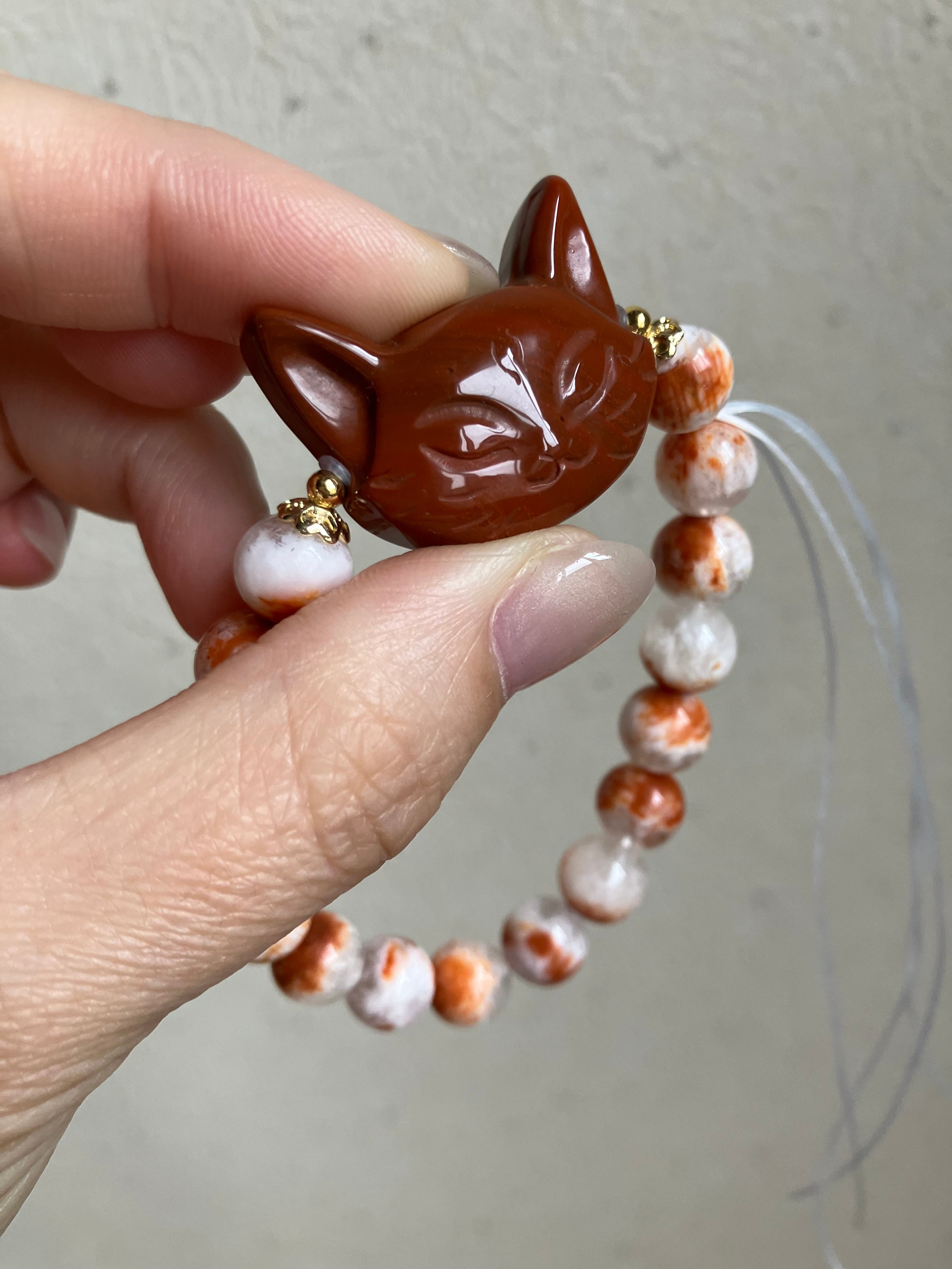 bazo 1199 ブレスレット　猫のみ　猫のみ　猫のみ NEW小ぶり猫ちゃん レッドジャスパー デザインブレスレット | 結びの人