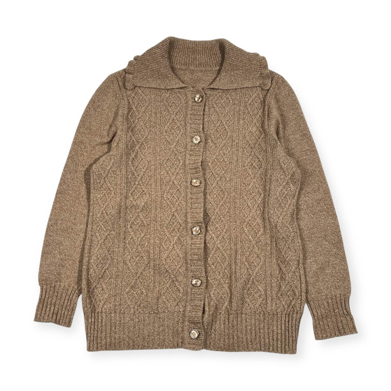 カシミヤ100% picol ross ケーブル編み ニット カーディガン M/ベージュ レディース