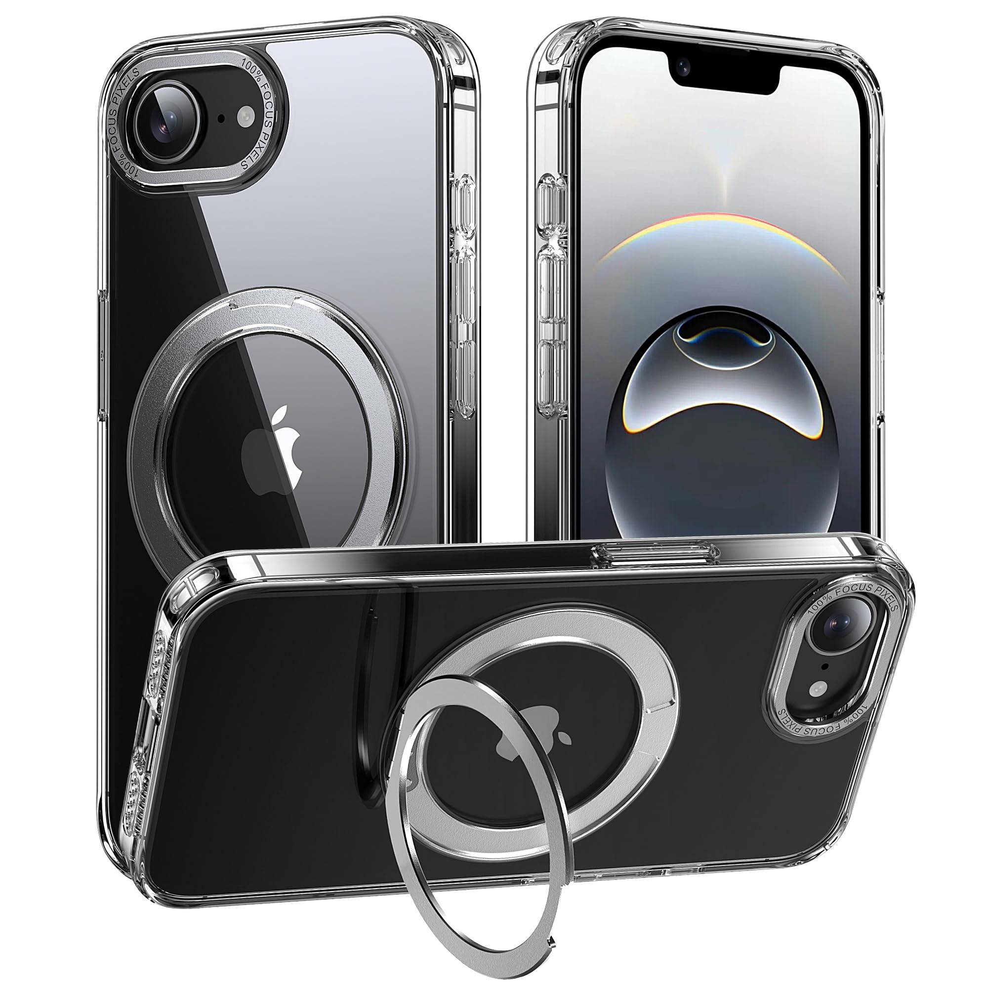 【多機能360度回転スタンド】Mcoifull iPhone 16e / iPhone 17e用ケースクリア