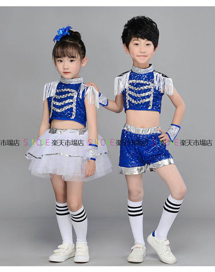ダンス衣装 スパンコール キッズ チアガール 女の子 男の子 トップス