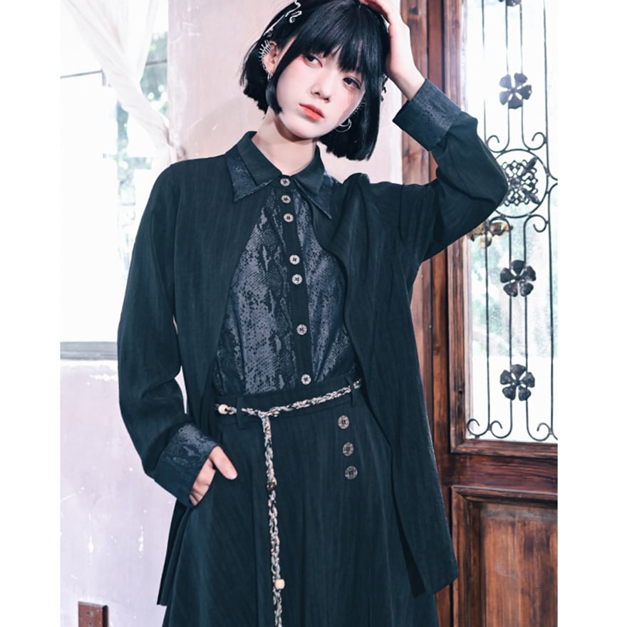 中華ゴシック 長袖シャツ 蛇柄×フェイクツーピース 地雷系｜WithU