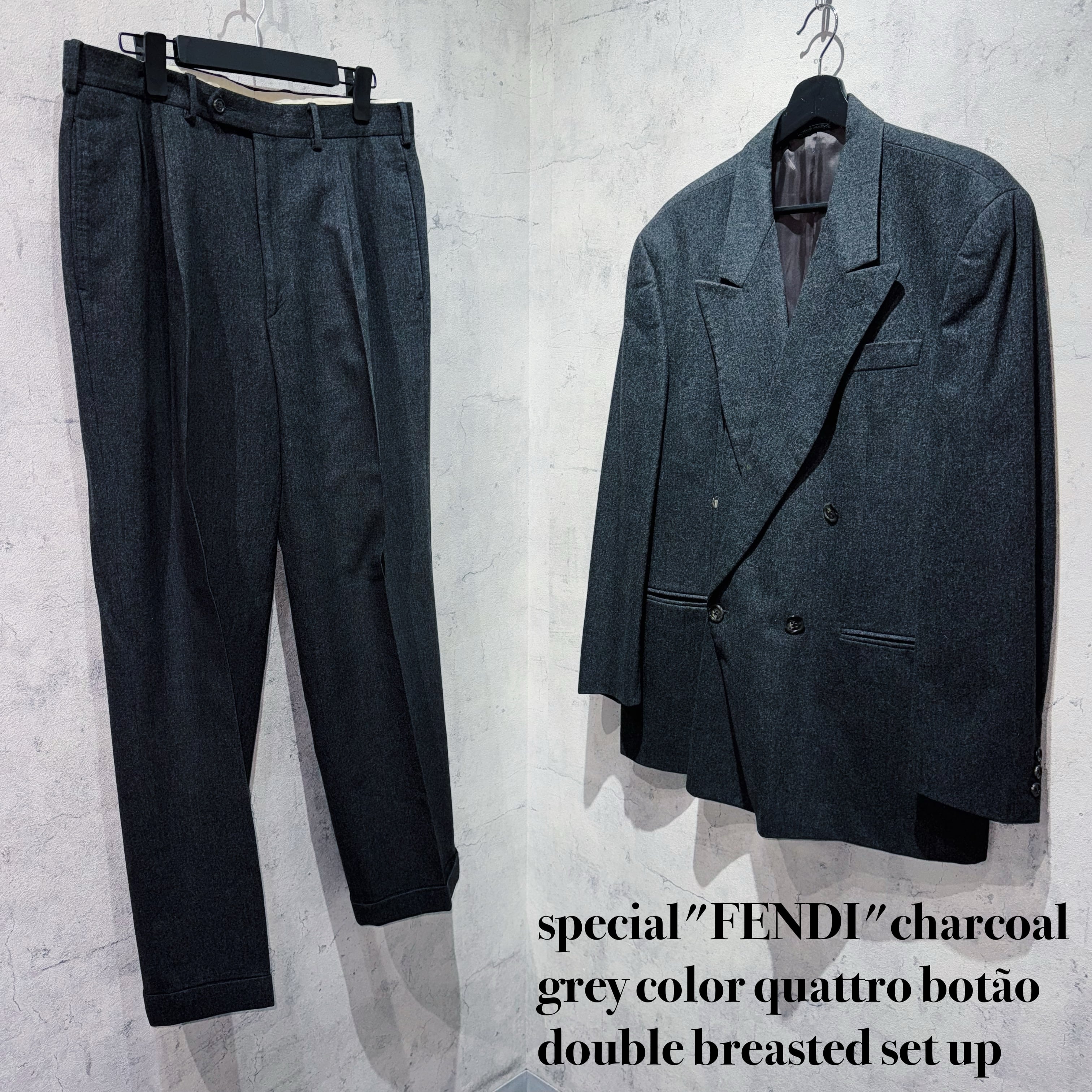 special"FENDI"charcoal grey color quattro botão double breasted set up