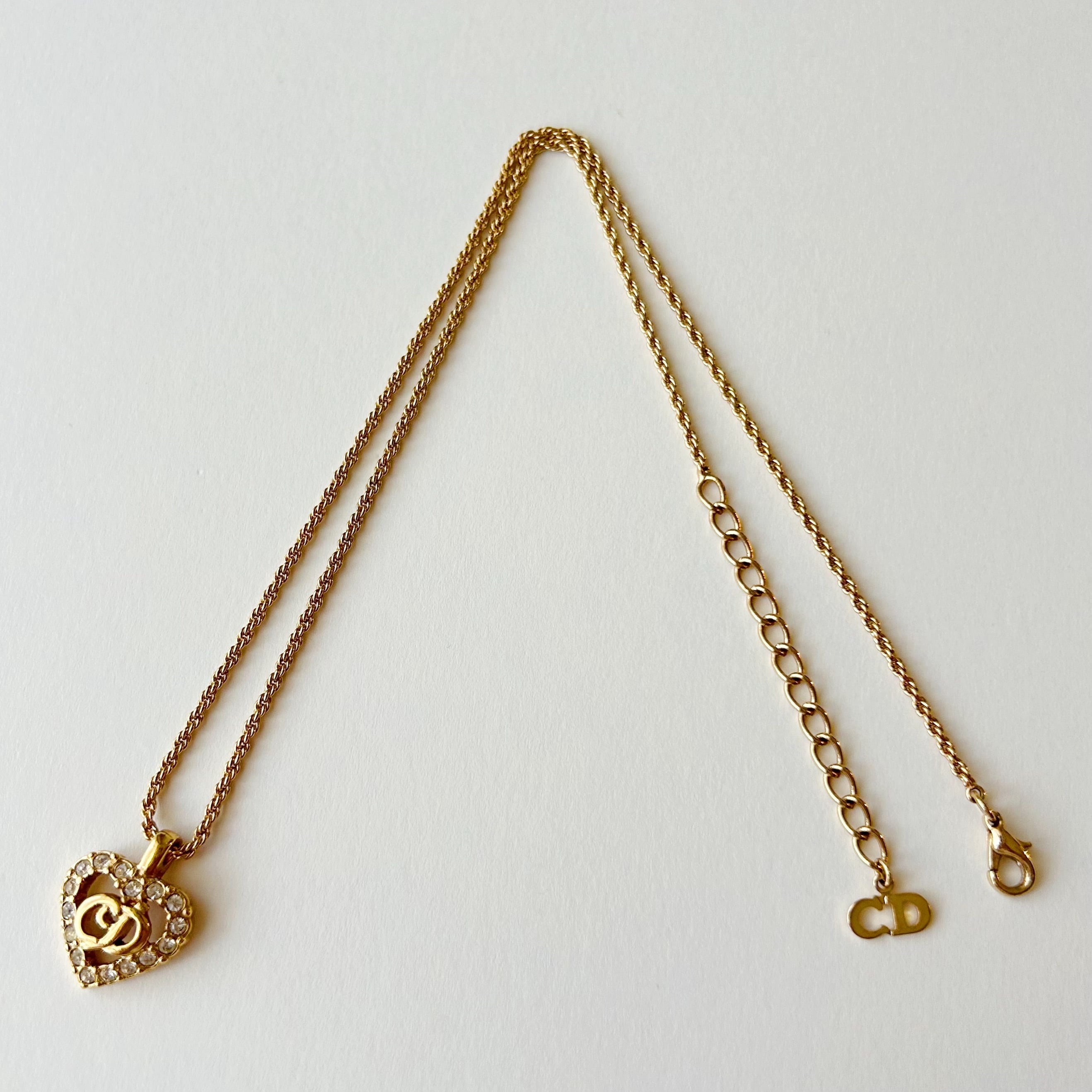 N7081】Christian Dior heart logo rhinestone necklace/クリスチャン