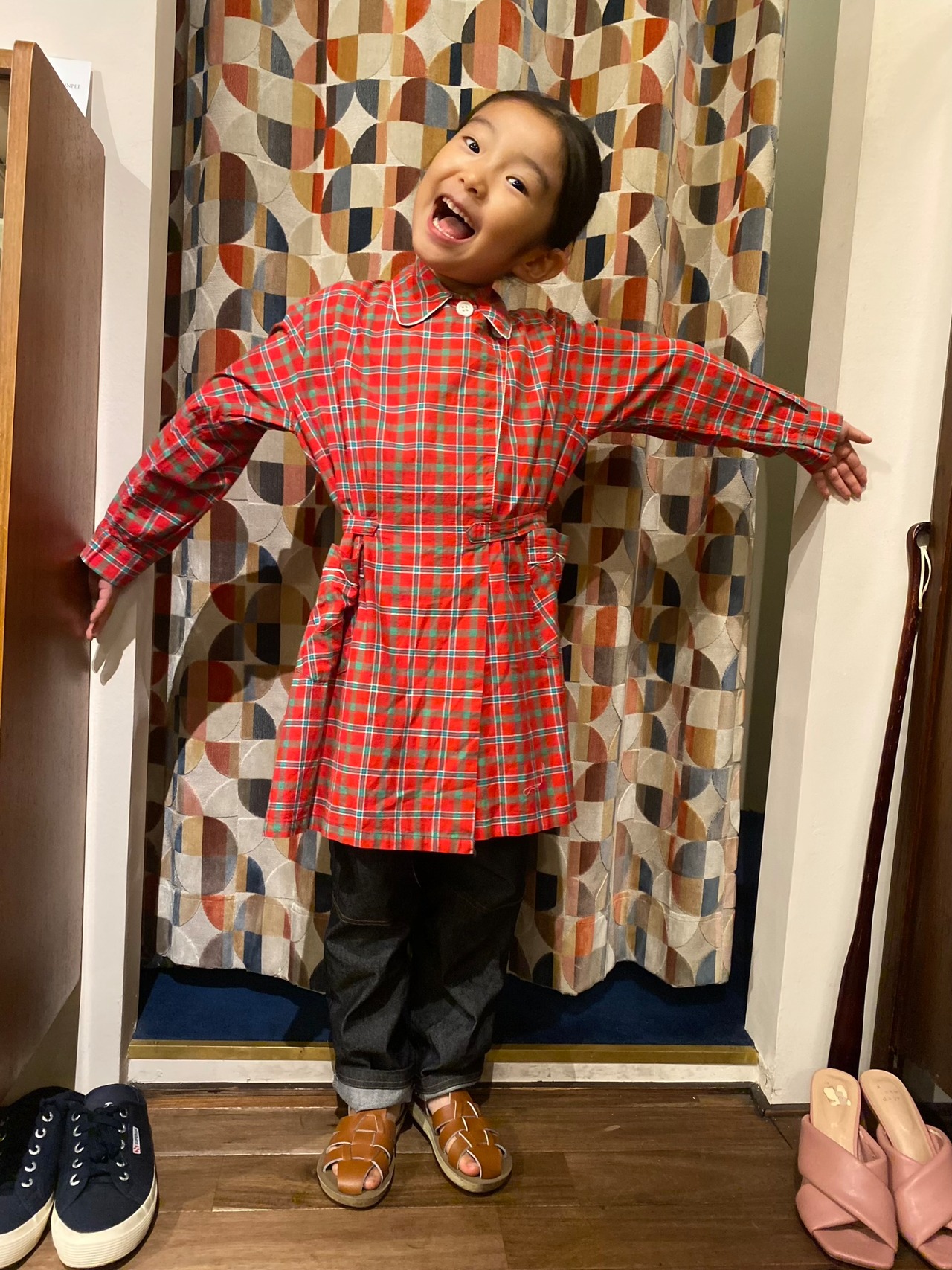 [kids] ブロックチェックコートスタイルワンピース