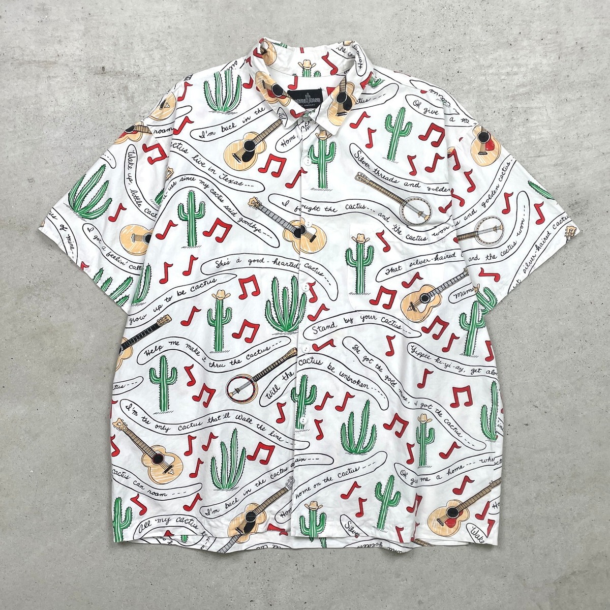 90年代 USA製 CACTUS CLUB 総柄シャツ 半袖シャツ メンズXL 古着 