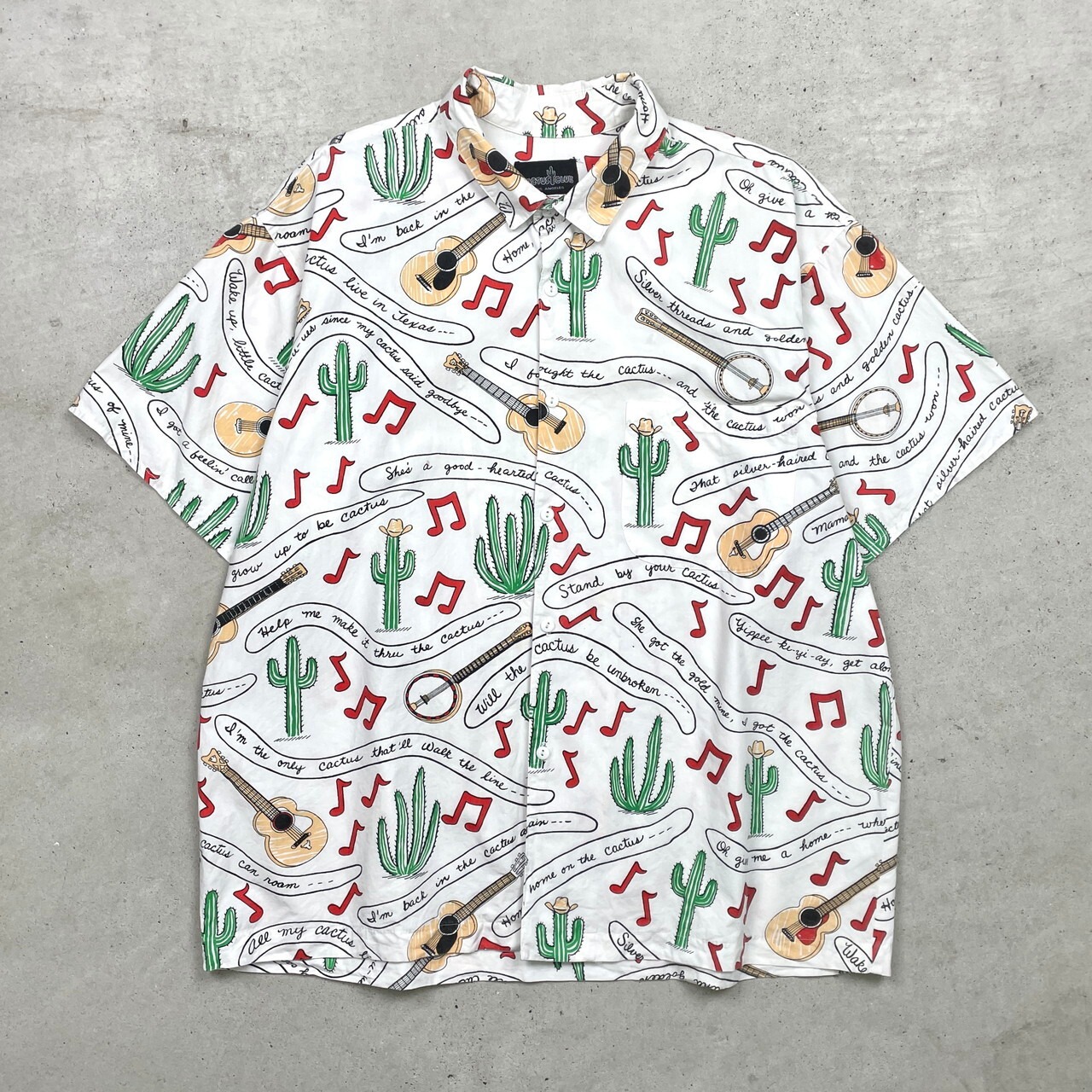 90年代 USA製 CACTUS CLUB 総柄シャツ 半袖シャツ メンズXL 古着 