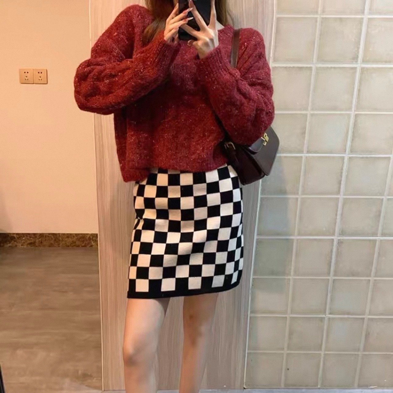 Red Retro Twist-Knit Sweater