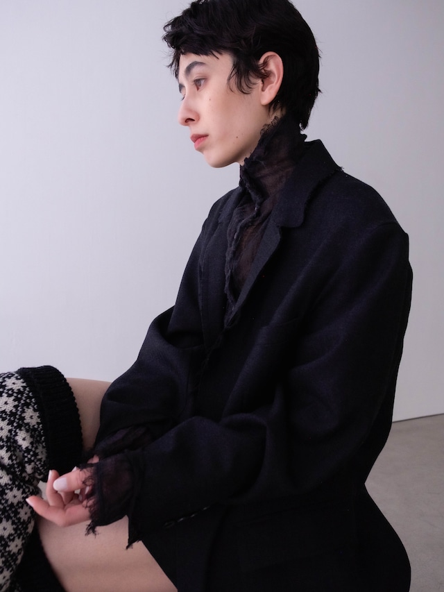 ERiKOKATORi/EK11-1-4 wool linen gauze highneck top Black