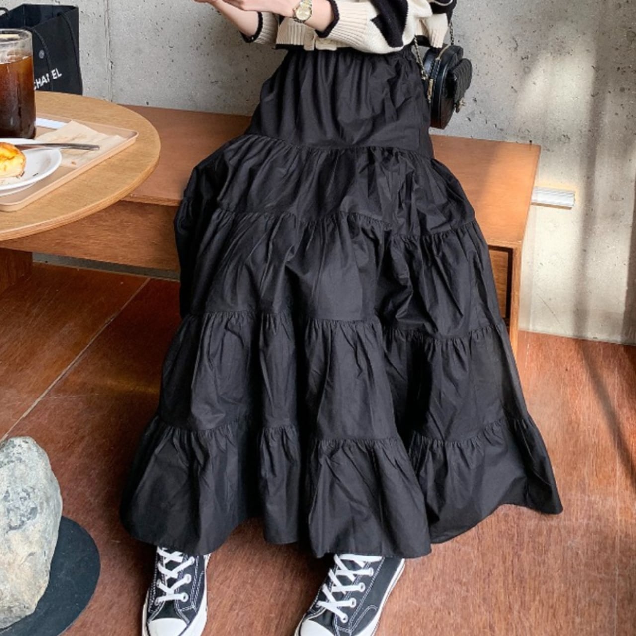 Tiered long skirt in 2 colors S1311