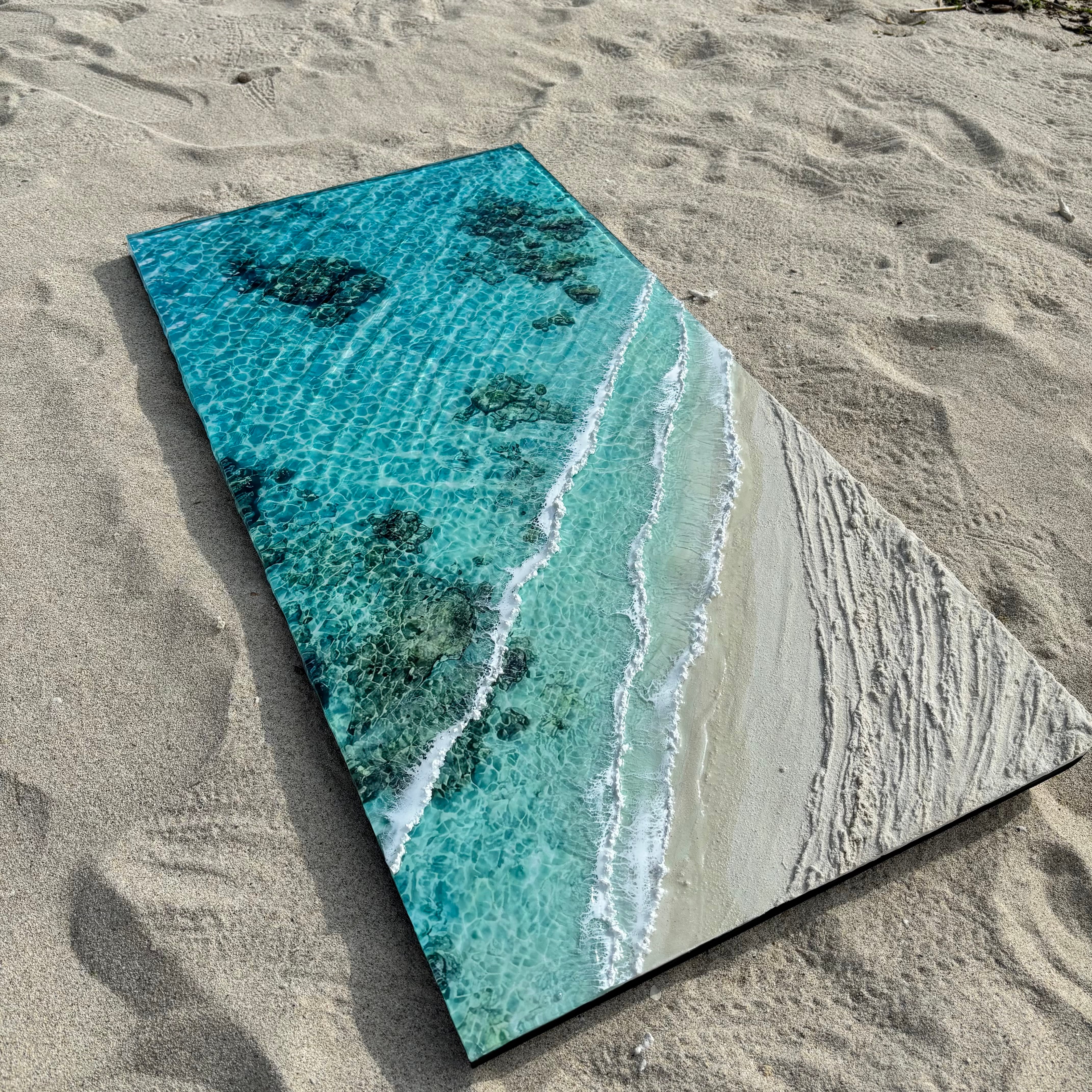 頑張りすぎる方へ　深呼吸する海　海レジンアート 42×22cm 頑張りすぎる方へ 深呼吸する海 オーシャンアート 海アート42×22cm