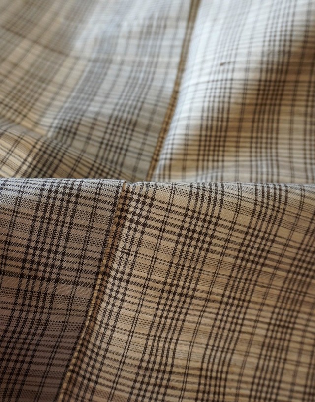 【単衣】白茶地　格子文　単衣紬