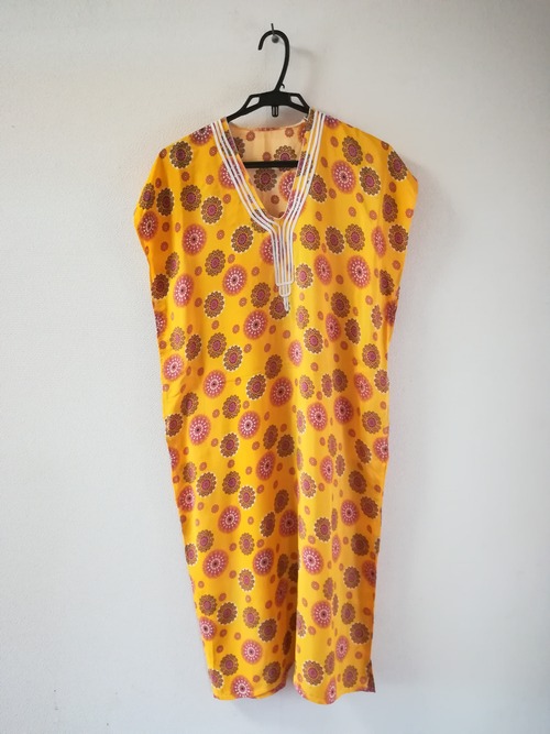 【セネガル女性の普段着】すずし~い夏ゆるワンピース☆黄色の花柄