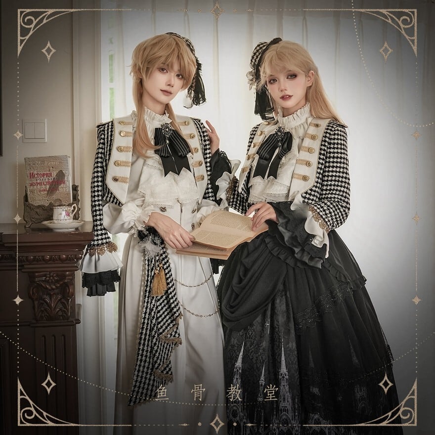 ゴシックプリンセス 千鳥格子ジャケット×ゴシック柄SKの王子系ロリィタ