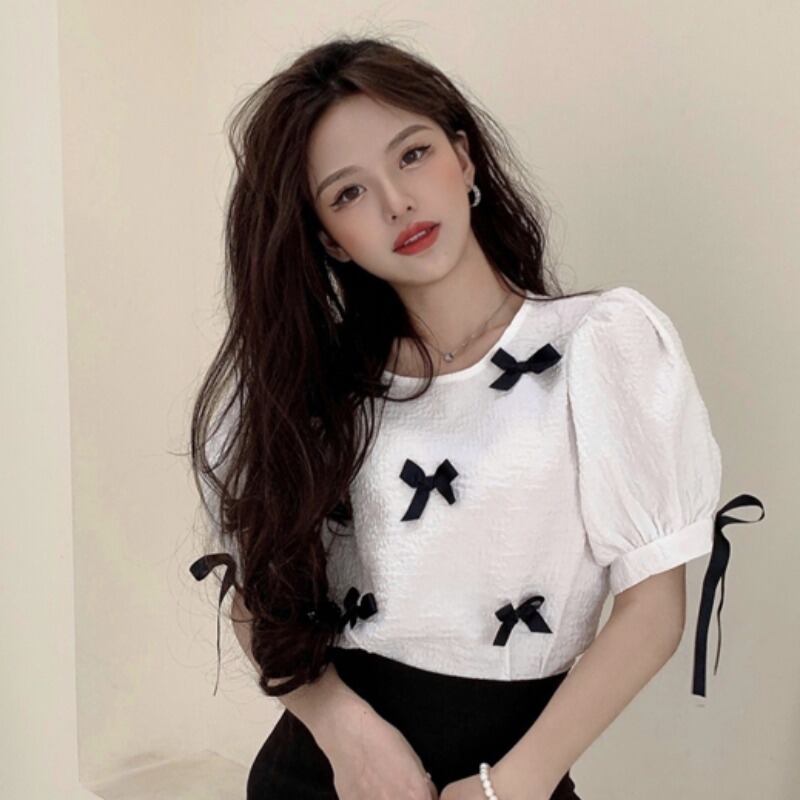 シャツ サマースタンダードラウンドネックスリーブトップス レトロ 夏物 Oネック YY-ファッション56944911197