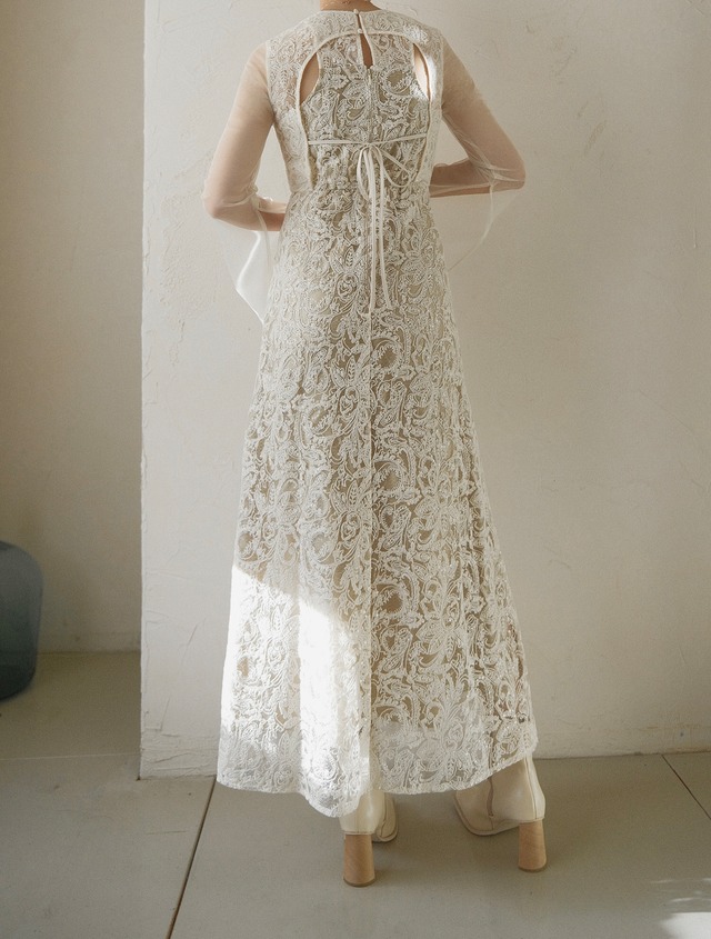 Leaf Embroidery Back Design Dress / YELLOW