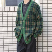 design tartan check cardigan green