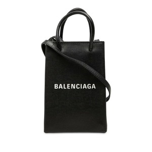 バレンシアガ ショッピング フォンホルダー 斜め掛け ショルダーバッグ 593826 ブラック レザー レディース BALENCIAGA 中古