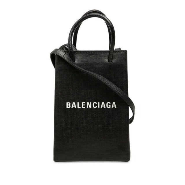 バレンシアガ ショッピング フォンホルダー 斜め掛け ショルダーバッグ 593826 ブラック レザー レディース BALENCIAGA 中古