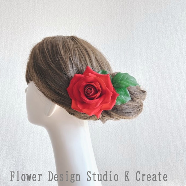 赤い薔薇のUピン ヘッドドレス|ベロアローズ 11cm|フラメンコ・舞台・発表会・結婚式ヘアアクセサリー