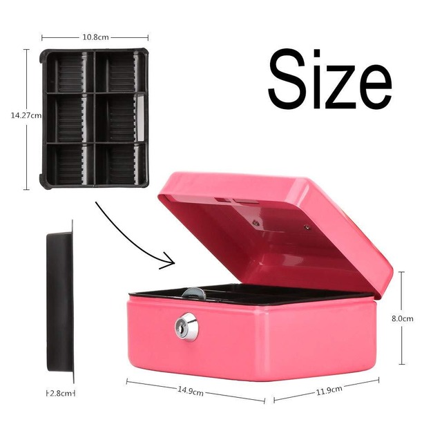 【特価セール】Jssmst（ジェスマット） 手提金庫 キーロック式 金属製 ミニサイズ 軽量 子供 15x12x8cm B7サイズ CB0801S (ピンク)